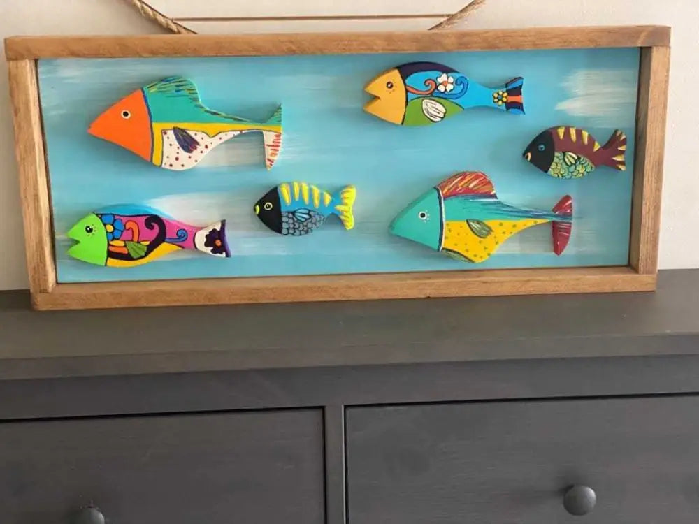 Folk Art Framed Handmade Framed  Fish - Colorful and Durable Wall Art