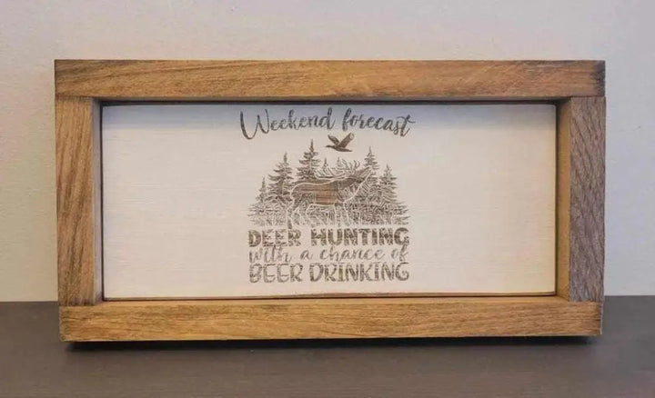 Laser engraved wood sign with hunting design; perfect for outdoor enthusiasts and rustic decor.