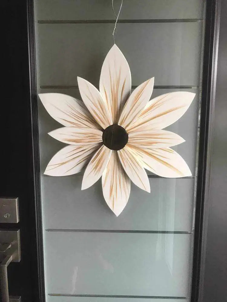Handcrafted wooden flower art with Benjamin Moore Aura paint, suitable for indoor and outdoor decoration.