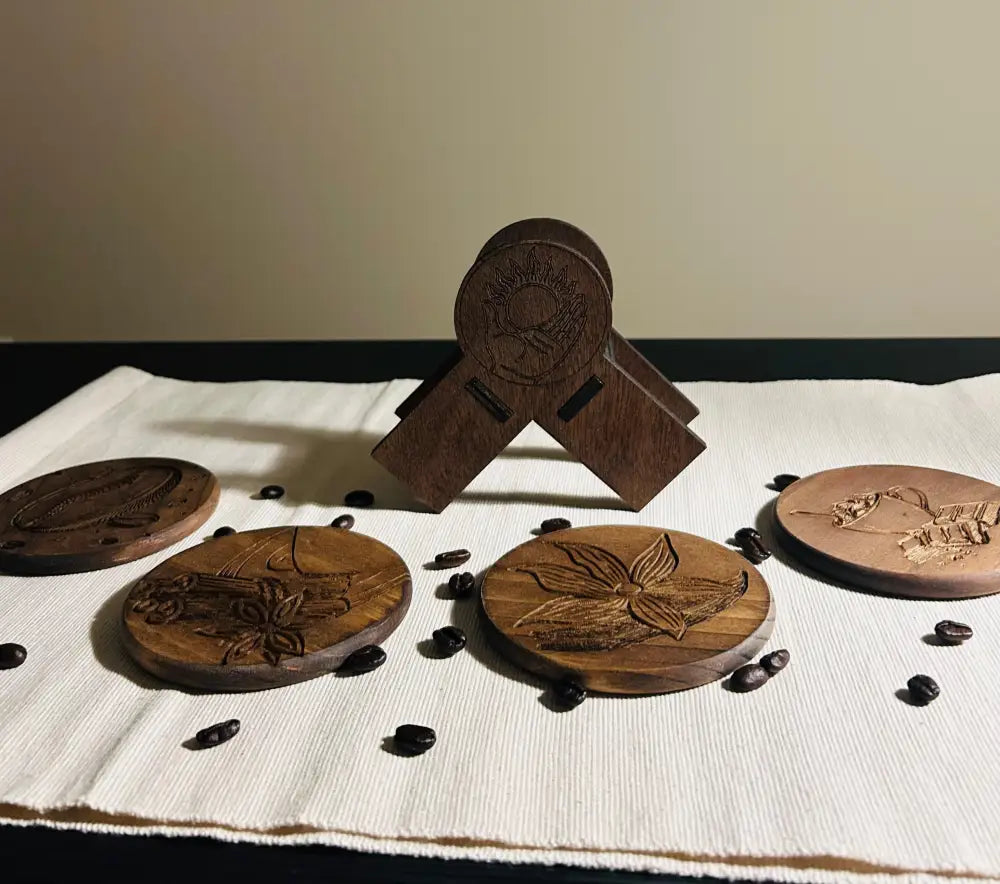 Morning Ritual Wood Coaster Set – Engraved Natural Coasters