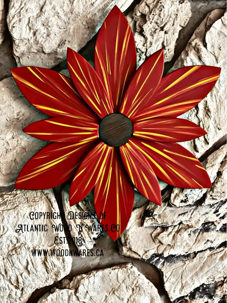 Dark Red Wooden Flower Door Decor - Atlantic Wood N Wares NS