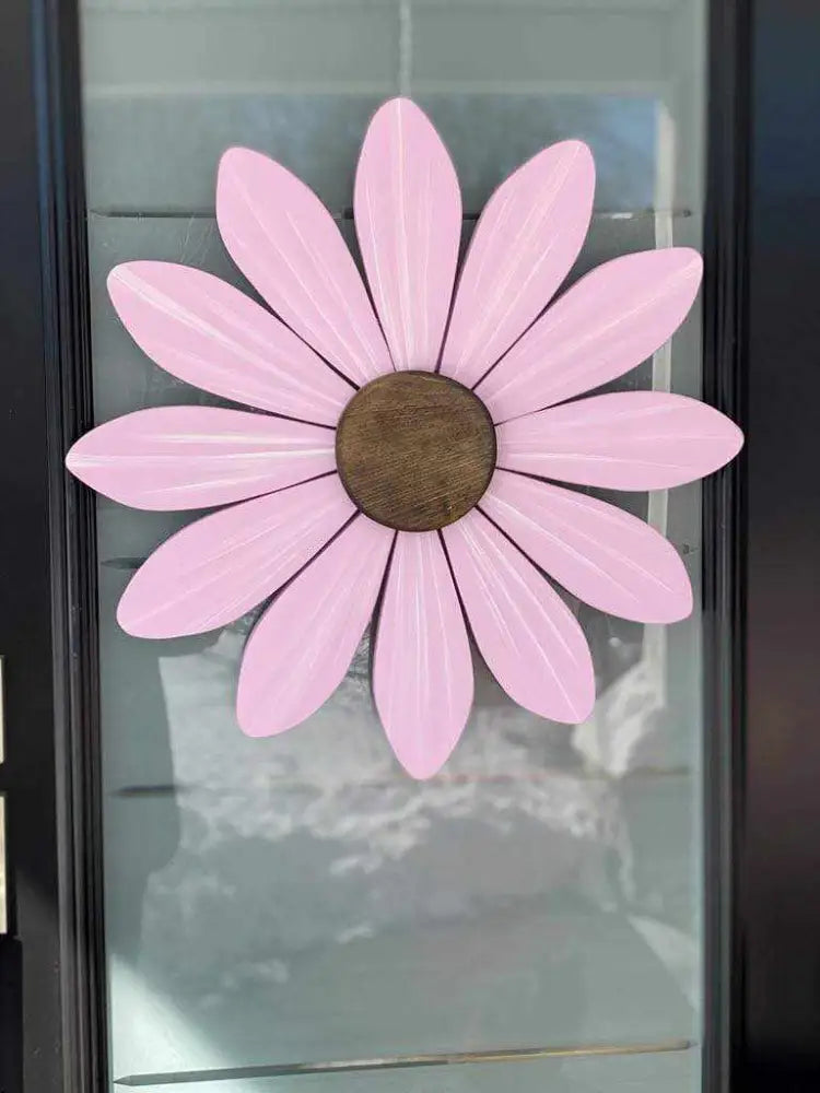Handcrafted pink wooden daisy flower art supporting the Sofia Daisy Campaign for children with congenital heart conditions in Canada.