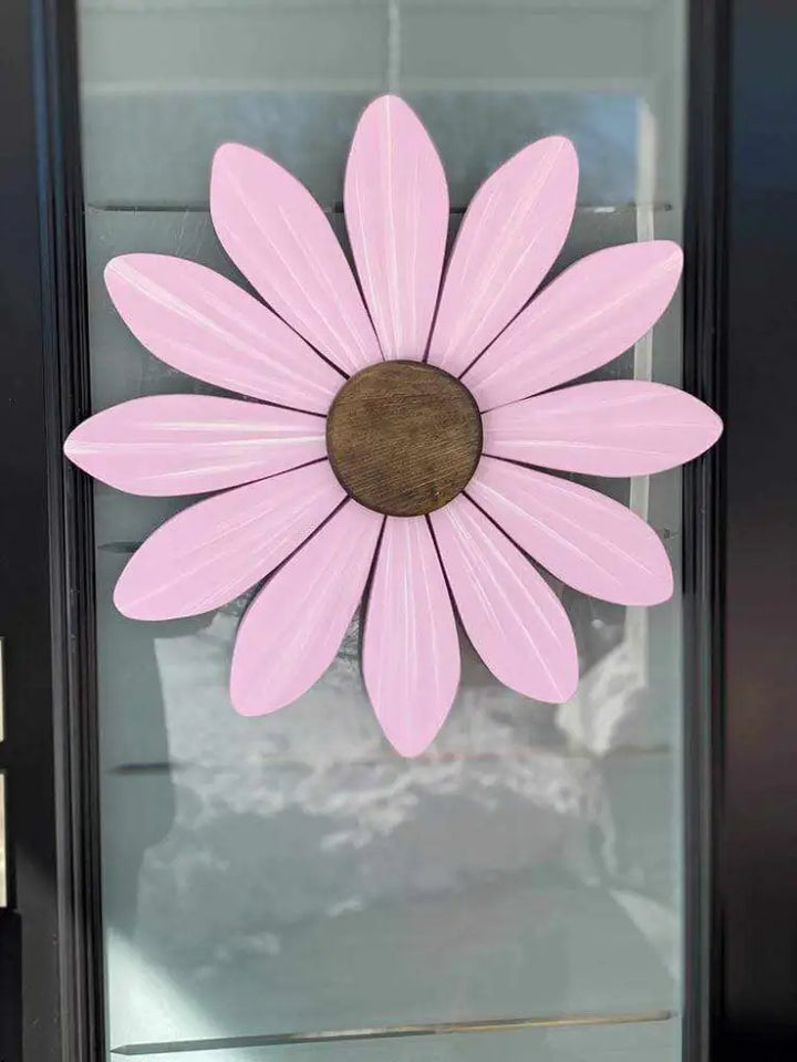 Handcrafted pink wooden daisy flower art supporting the Sofia Daisy Campaign for children with congenital heart conditions in Canada.