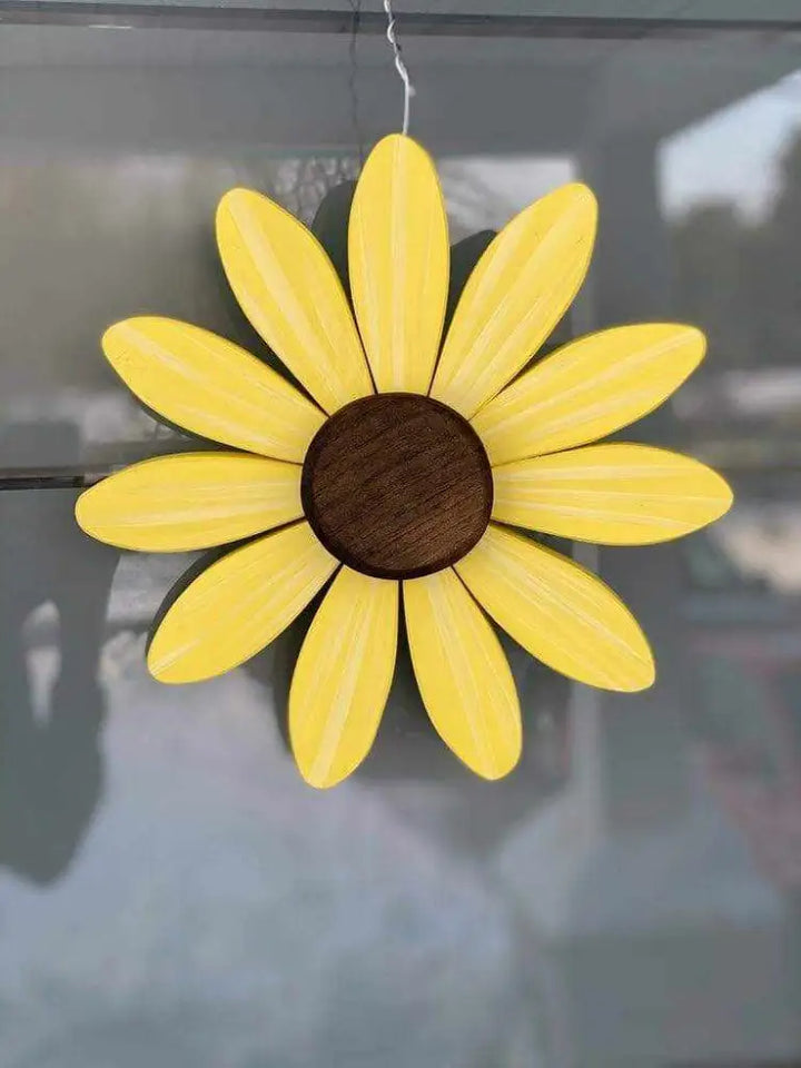 Handcrafted wooden yellow daisy flower art supporting Sofia Daisy Campaign for children with heart conditions in Canada