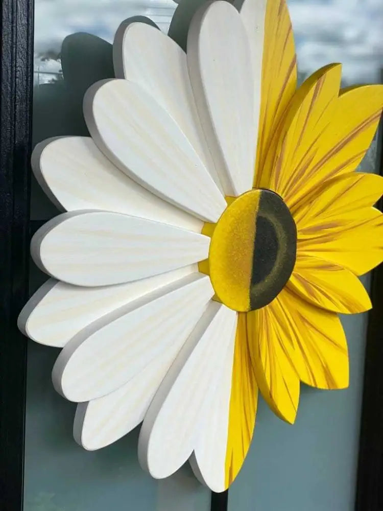 Sunflower and Daisy Fusion floral masterpiece with hand-painted details, 23-inch diameter.