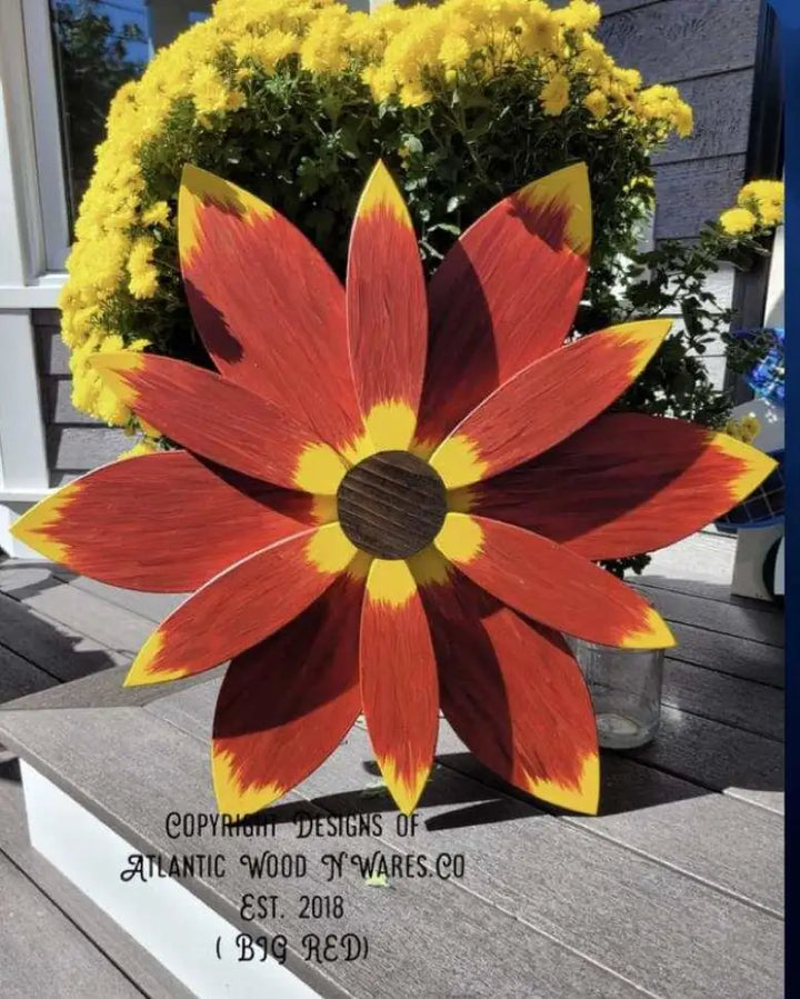 Exterior Door Decor Stunning Wooden Sunflower - 'Big Red'