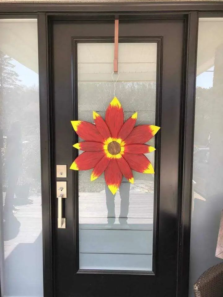 Exterior Door Decor Stunning Wooden Sunflower - 'Big Red'