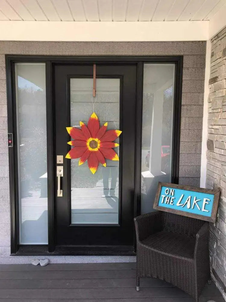 Exterior Door Decor Stunning Wooden Sunflower - 'Big Red'