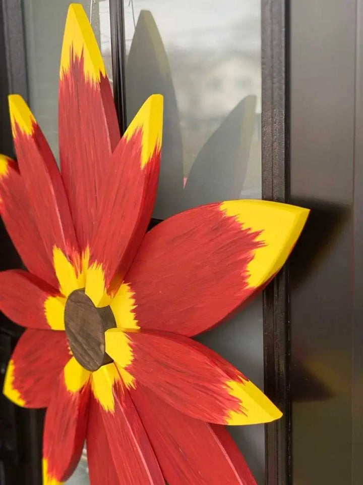 Exterior Door Decor Stunning Wooden Sunflower - 'Big Red'