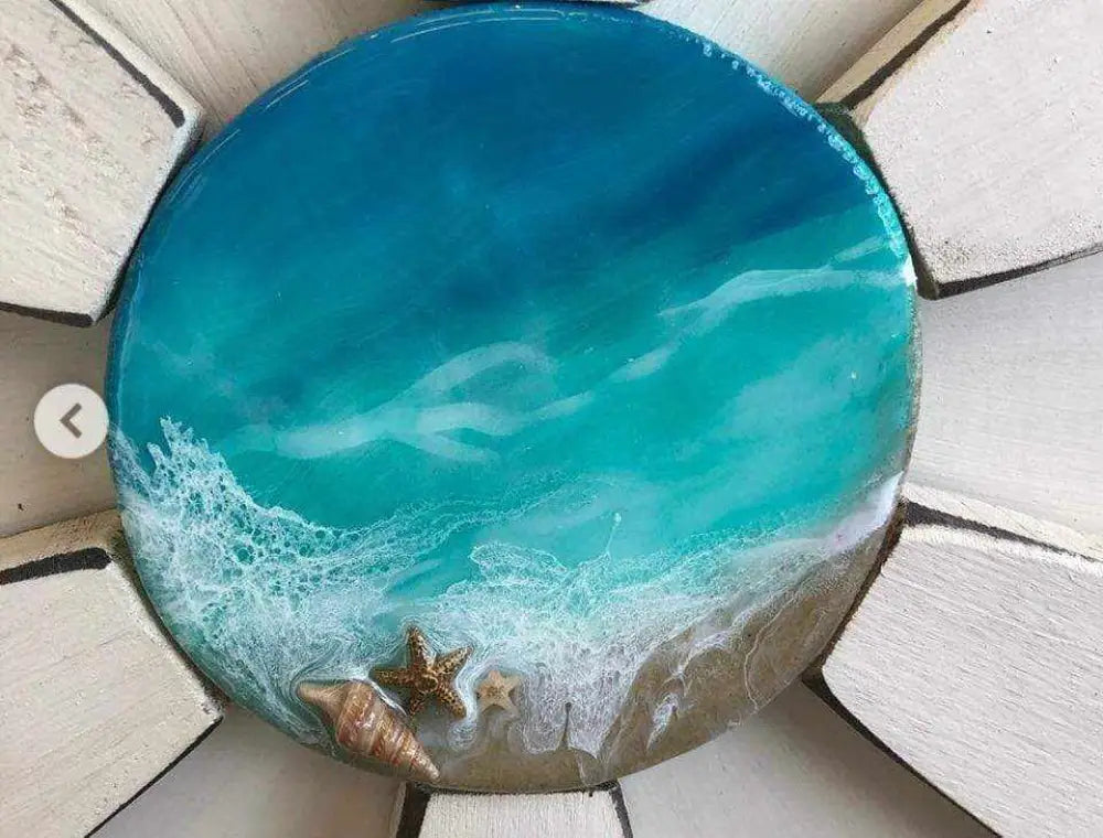 Unique resin center flower with ocean theme for door decoration by Woodnwares Nova Scotia.
