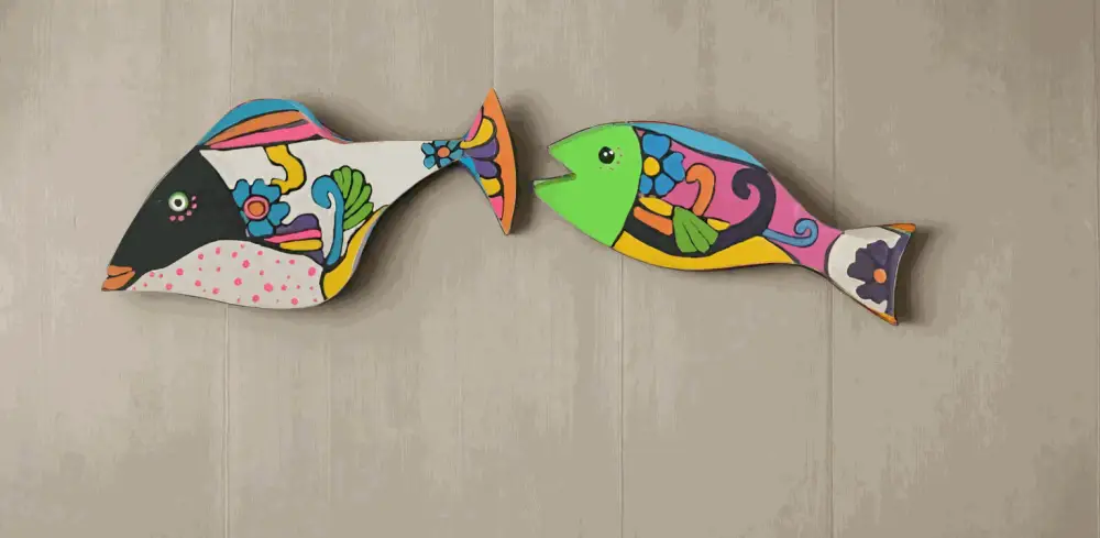 Wooden Art: Hand-Painted Groovy Fish for Whimsical Decor