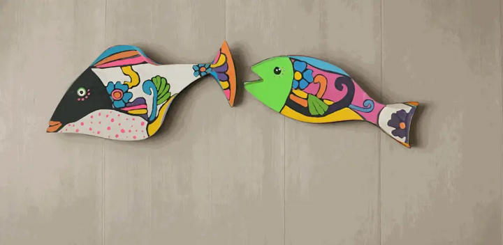 Wooden Art: Hand-Painted Groovy Fish for Whimsical Decor