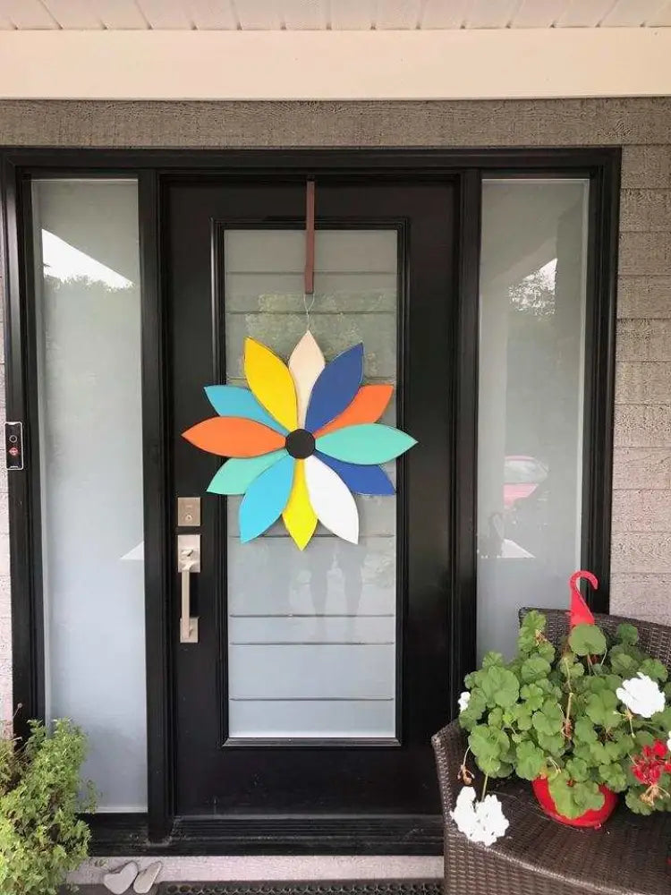 Pastel rainbow wooden flower art door decoration.