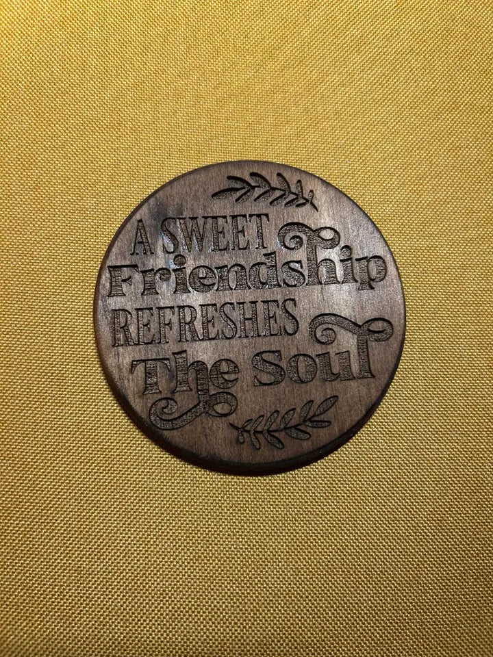 Wooden Friendship Coaster - Engraved Quote Gift - A sweet friendship refreshes the soul - Home & Garden>Home