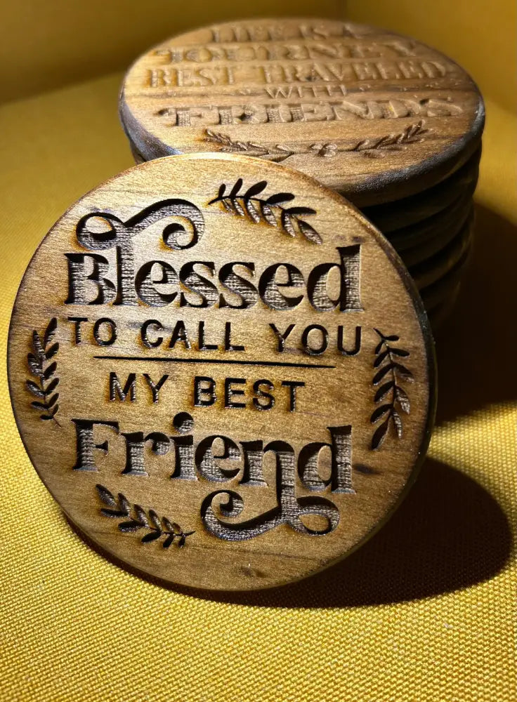 Wooden Friendship Coaster - Engraved Quote Gift - Home & Garden>Home Décor>Kitchen Accessories