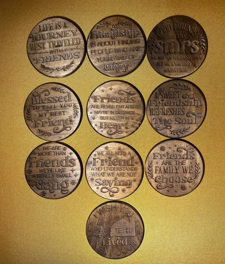 Wooden Friendship Coaster - Engraved Quote Gift - Home & Garden>Home Décor>Kitchen Accessories